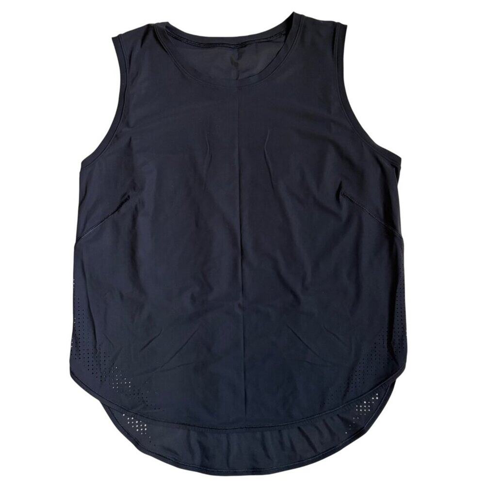 Lululemon High Neck Split Hem Run Tank (Black) - Size 12?